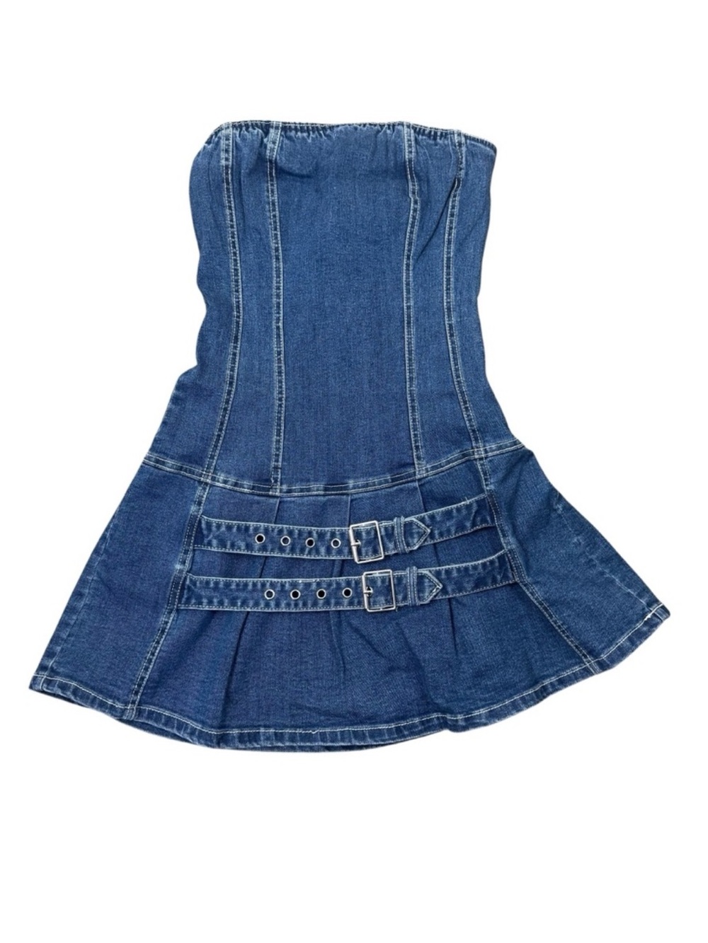NWT Love Tree Strapless Denim Belted Jean Mini Tube Dress Boutique Coastal Large